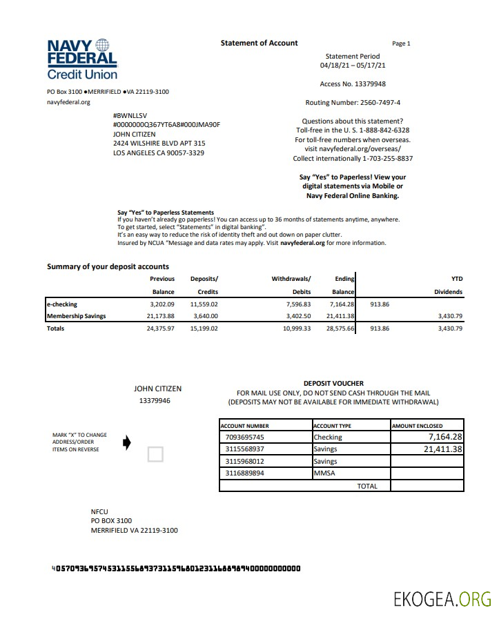 United States Navy Federal Credit Union excel pdf